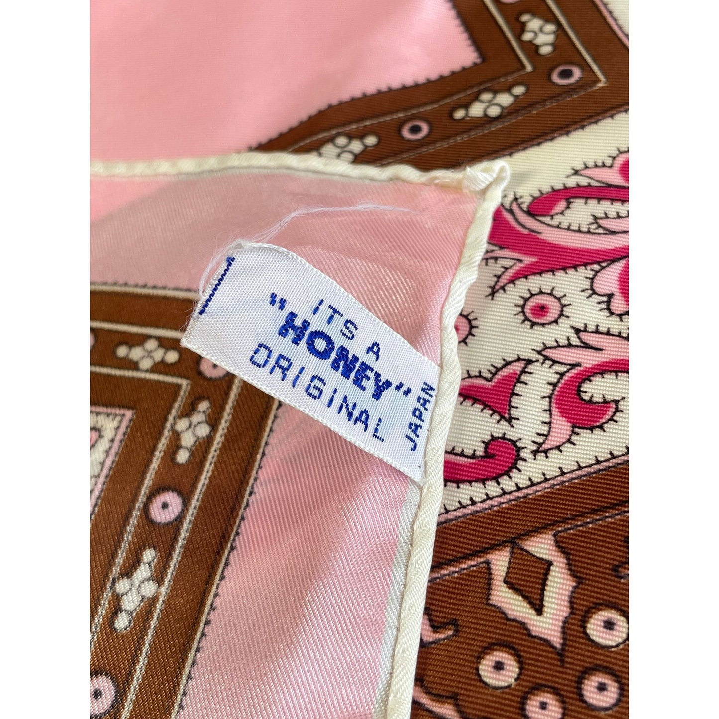 Vintage 1960s pink square scarf, Honey Original Japan