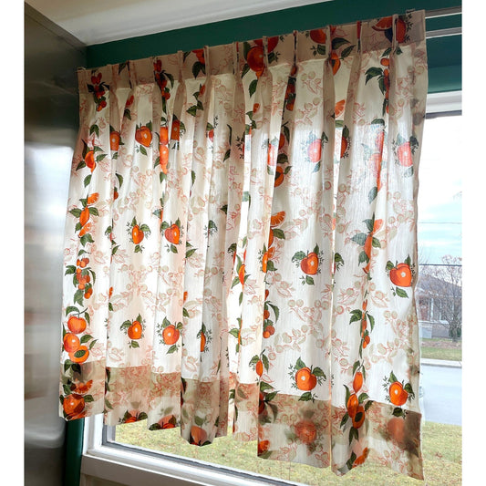 Vintage 50s pleated curtain, orange fruits novelty print