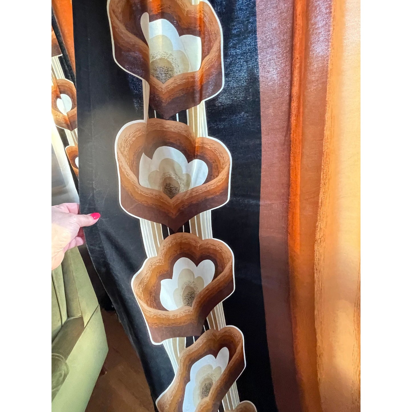 Vintage 60s brown orange geometric curtain panel