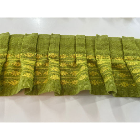 Vintage 70s pleated valance, avocado green, yellow
