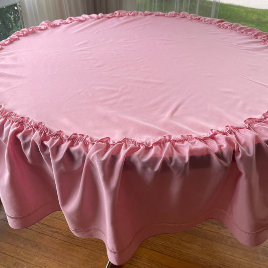 Vintage 80s round pink ruffled tablecloth