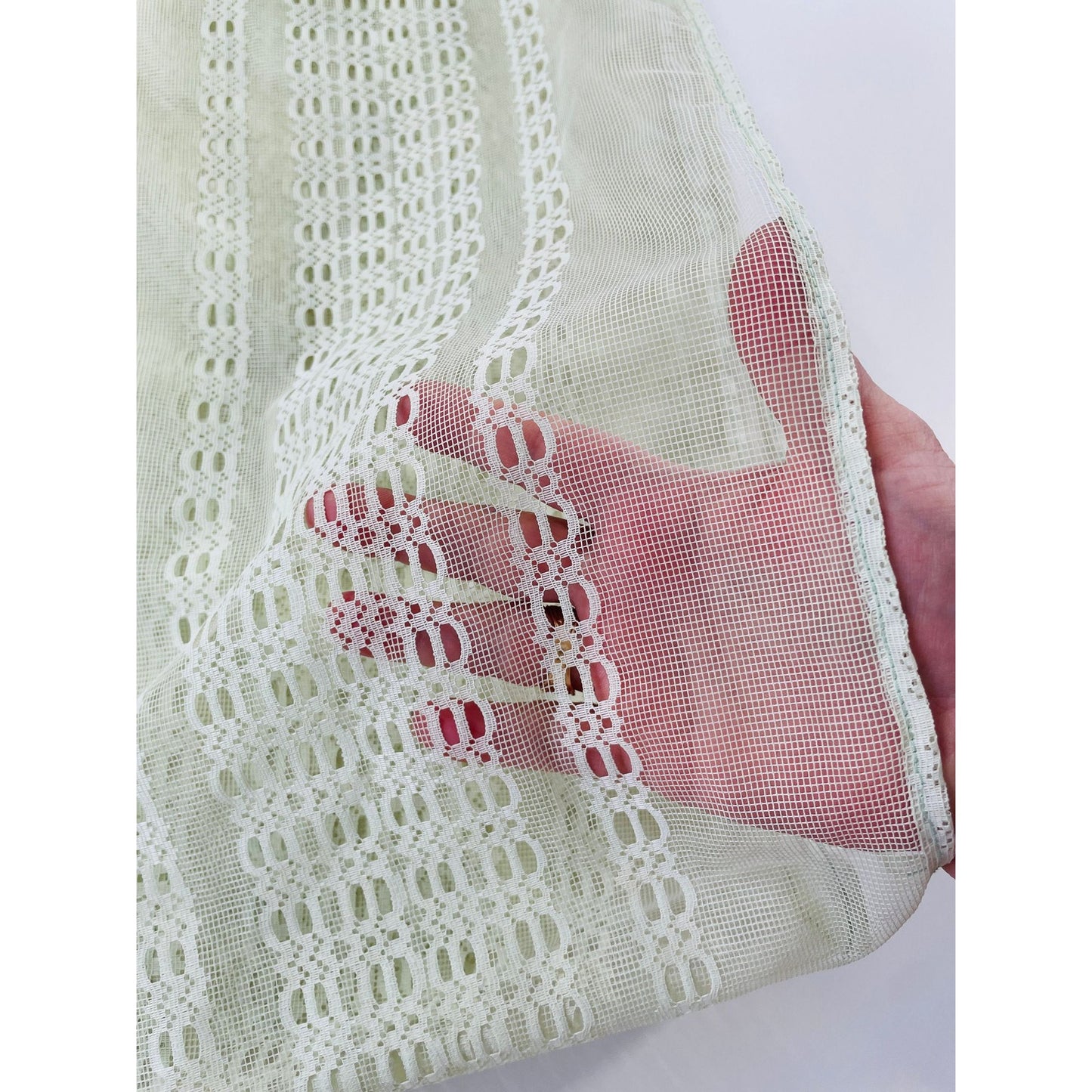 Vintage 70s curtain, soft mint sheer mesh panel