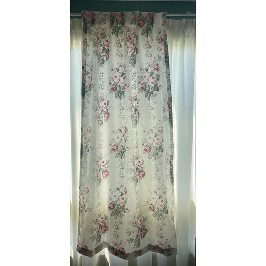 Vintage 50s sheer pink floral pleated curtain