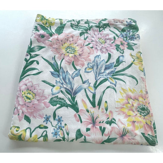 Vintage 80s flat sheet, flannel, large floral print, double/full size bed