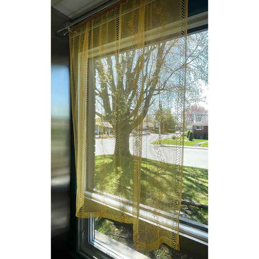 Vintage 70s yellow net woven curtain