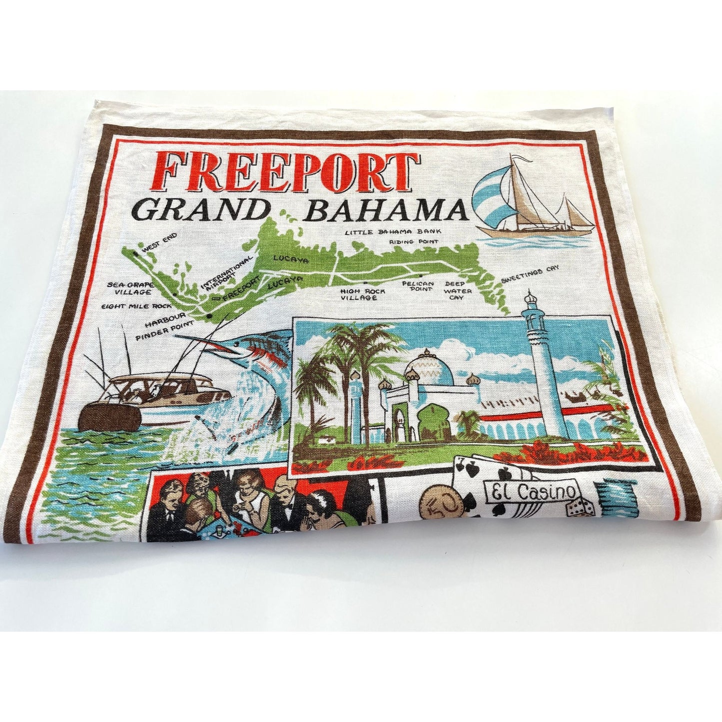 Vintage 60s Freeport Bahamas tea towel