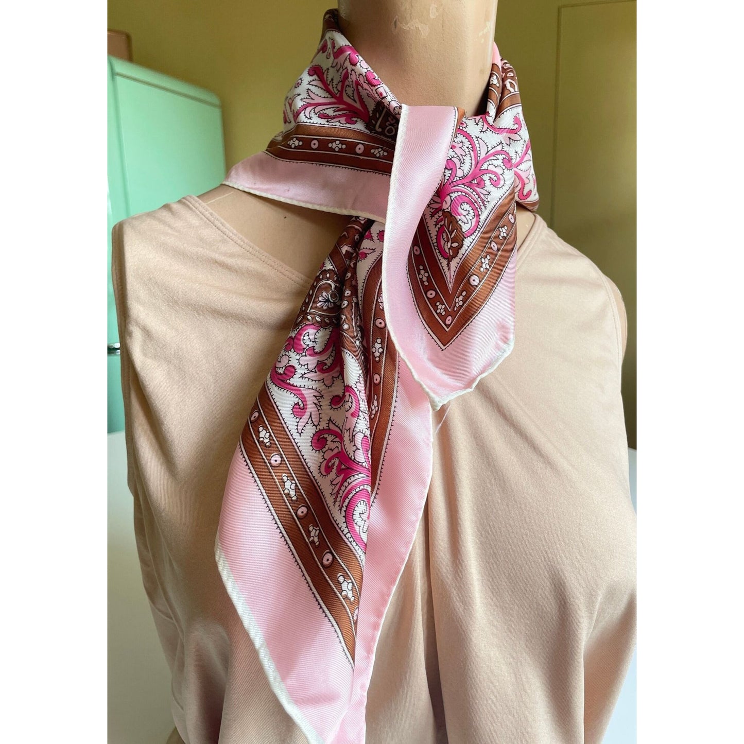 Vintage 1960s pink square scarf, Honey Original Japan