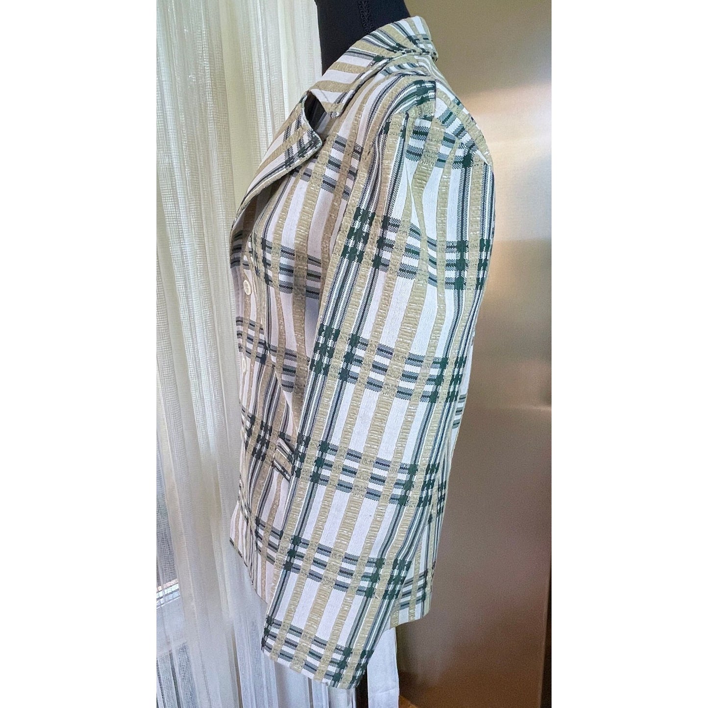 Vintage 70s green plaid blazer, unisex jacket