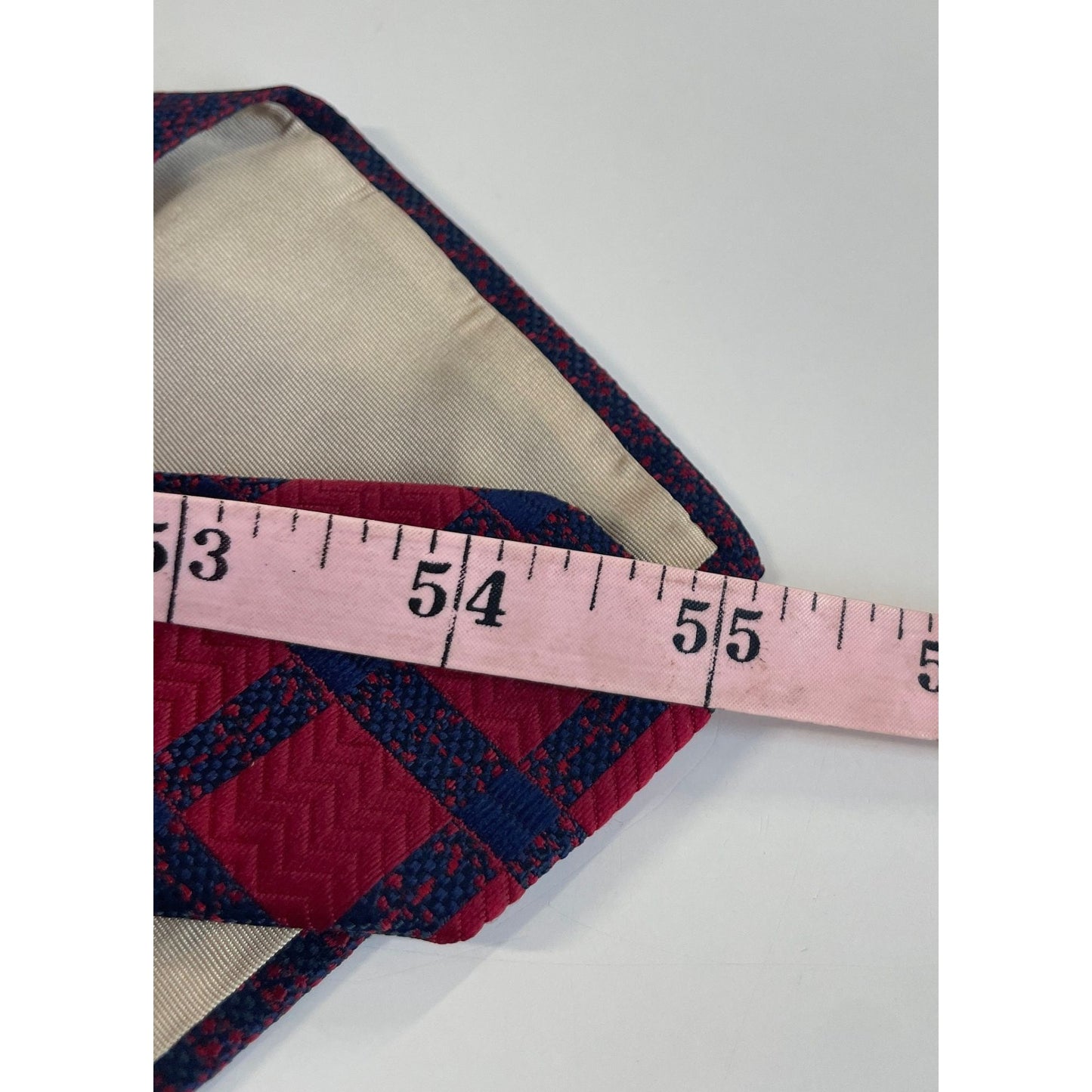 Vintage 1960s necktie, Yves St-Laurent Paris, raspberry red & navy blue