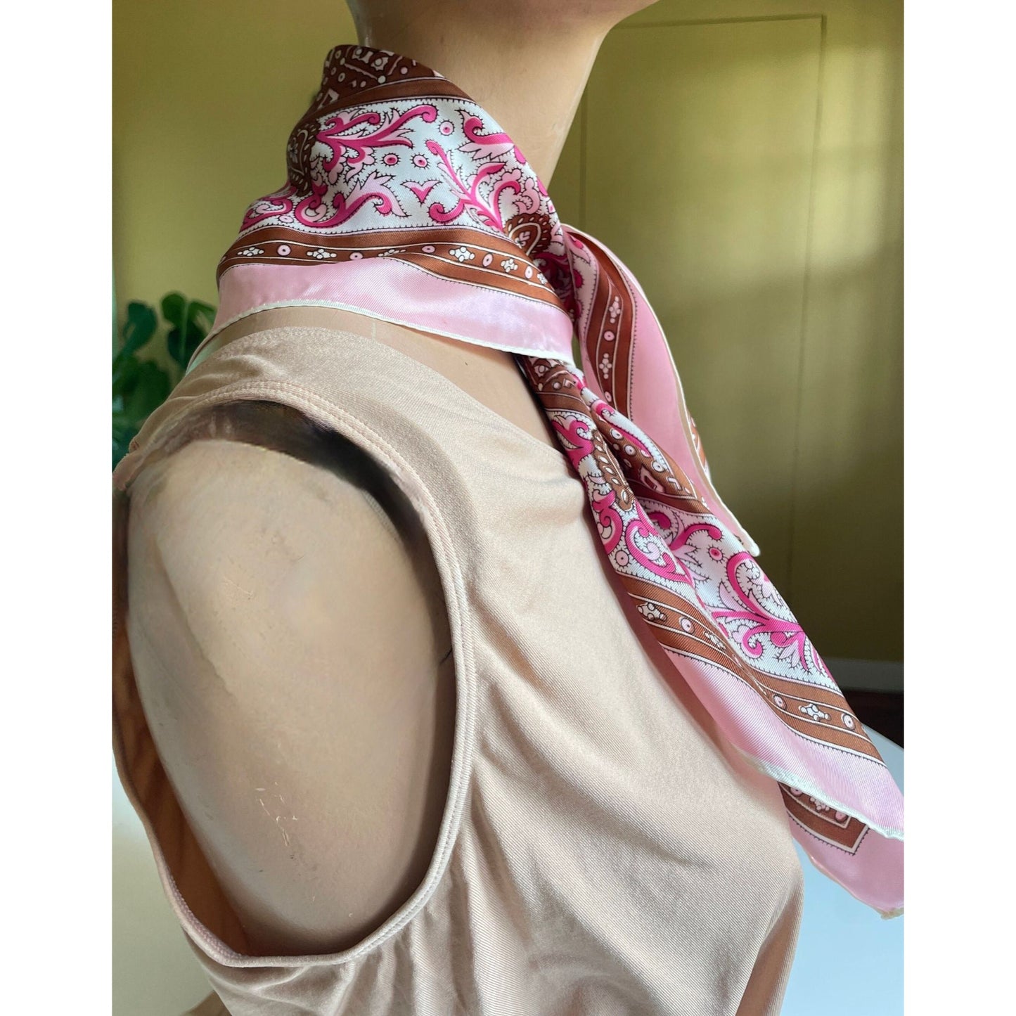 Vintage 1960s pink square scarf, Honey Original Japan
