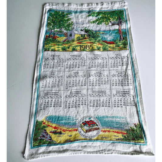 Vintage 1985 calendar tea towel
