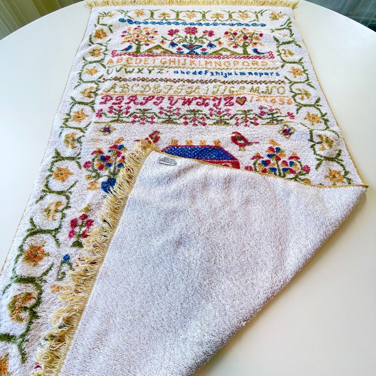 Vintage bath towel, alphabet in multiple colors, Fieldcrest