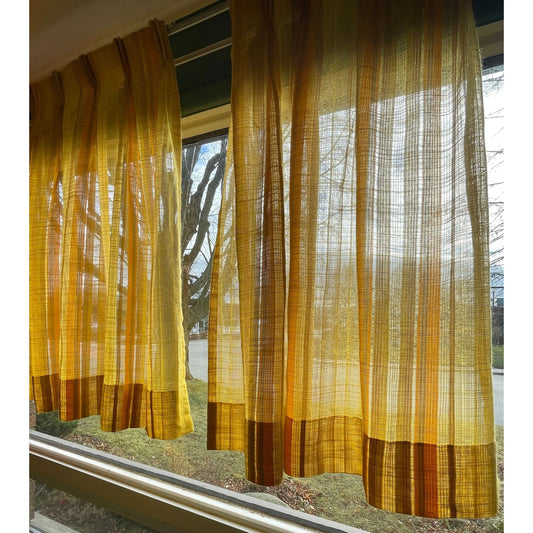 Vintage 70s pleated pair of curtains, yellow