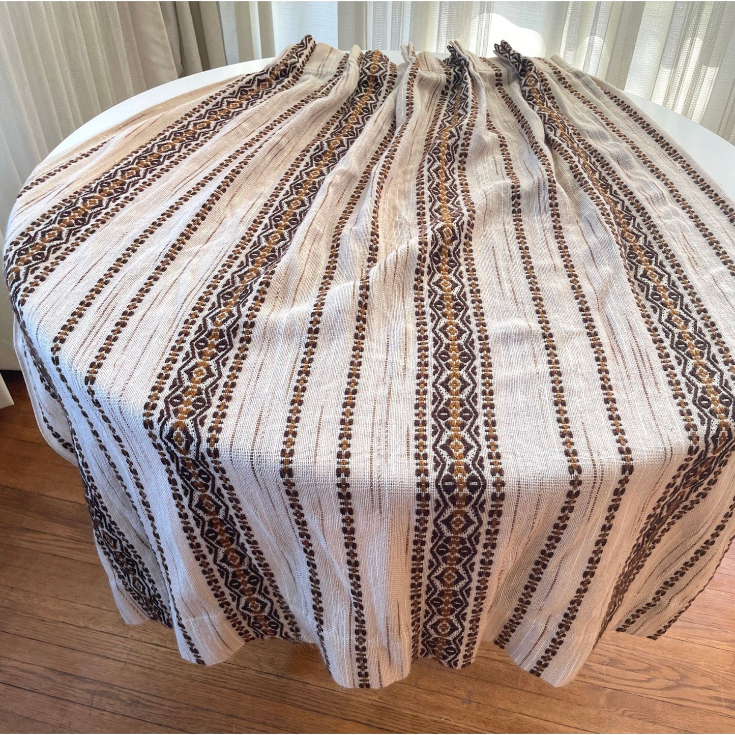 Vintage 70s pleated curtain, beige brown stripes