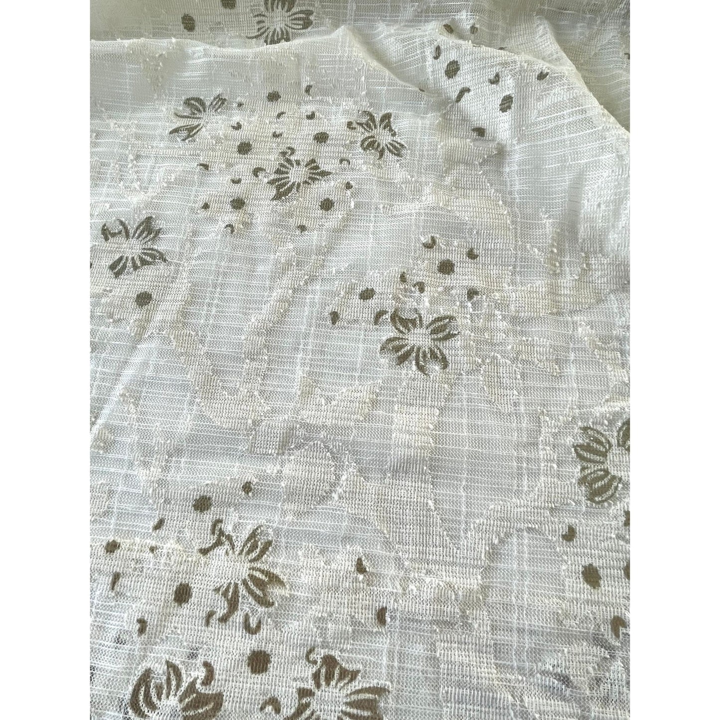 Vintage 80s pleated curtains, beige brown floral