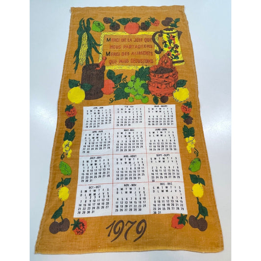 Vintage 1979 bilingual calendar tea towel
