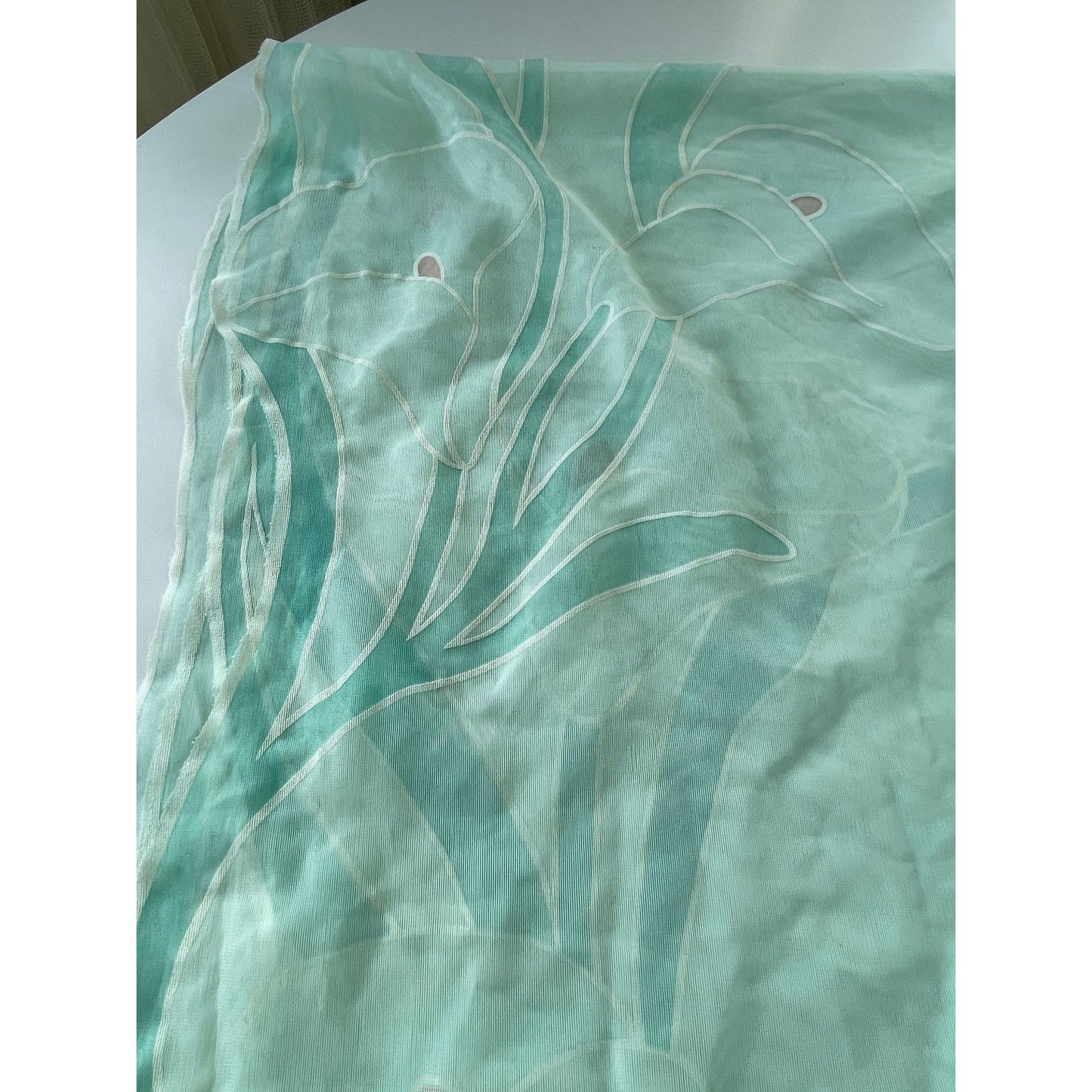Vintage 80s shower curtain, mint green