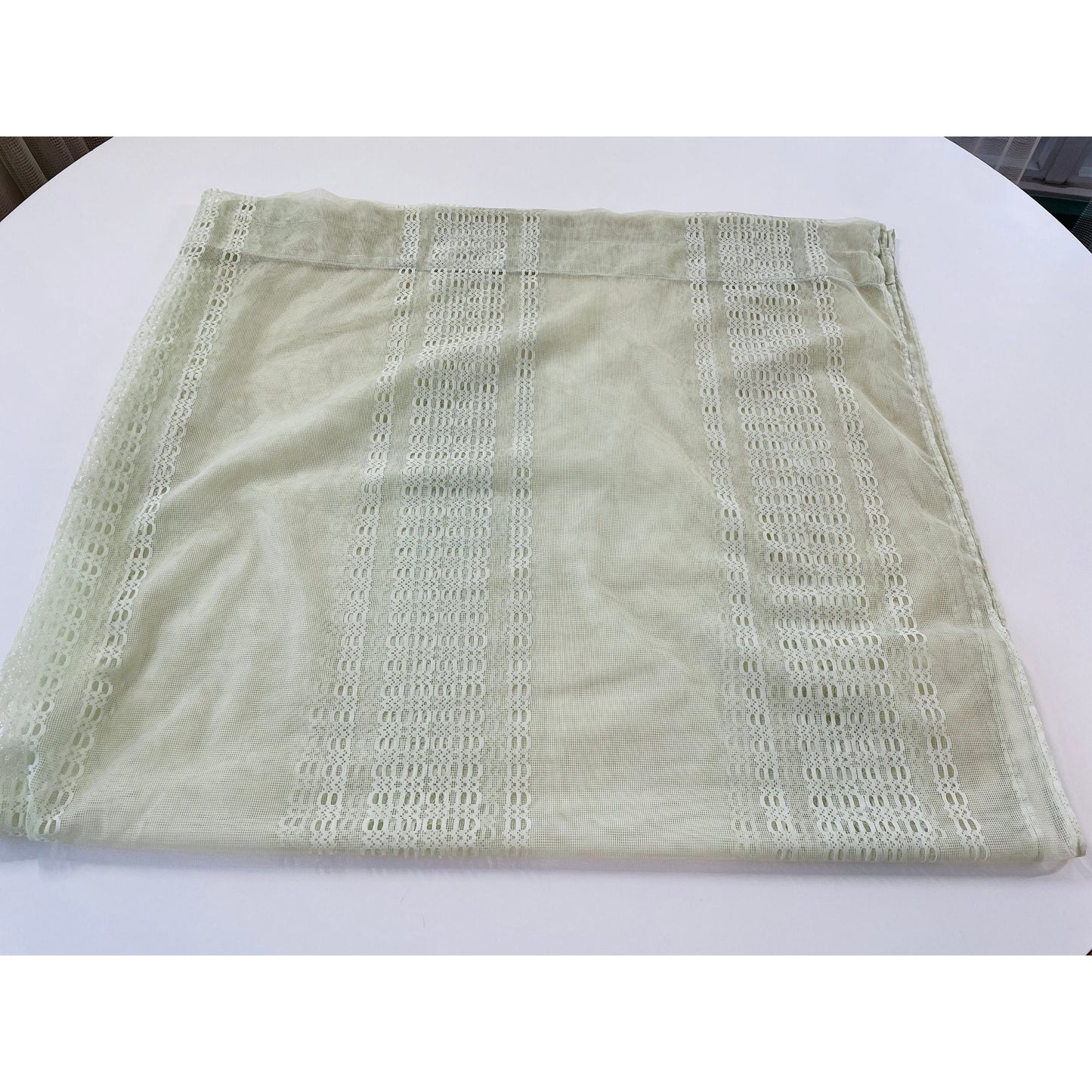 Vintage 70s curtain, soft mint sheer mesh panel