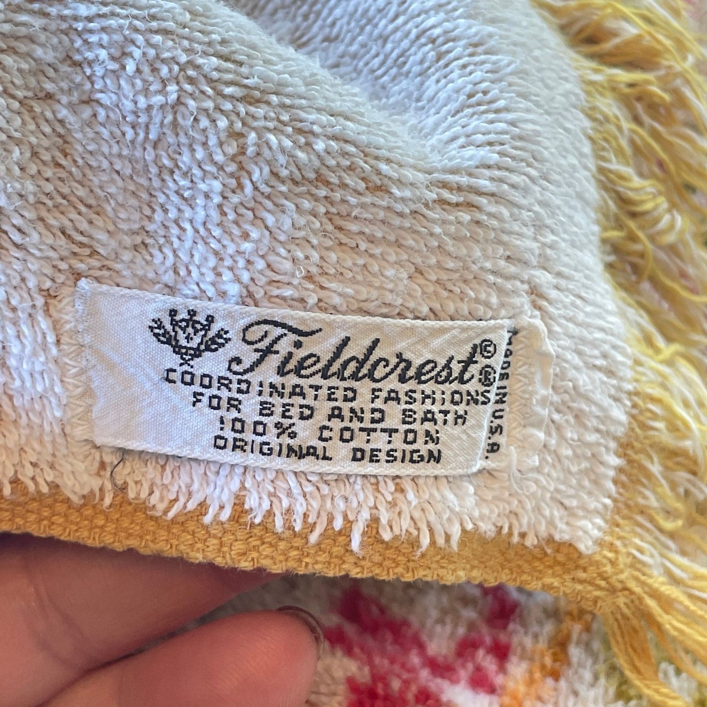 Vintage bath towel, alphabet in multiple colors, Fieldcrest