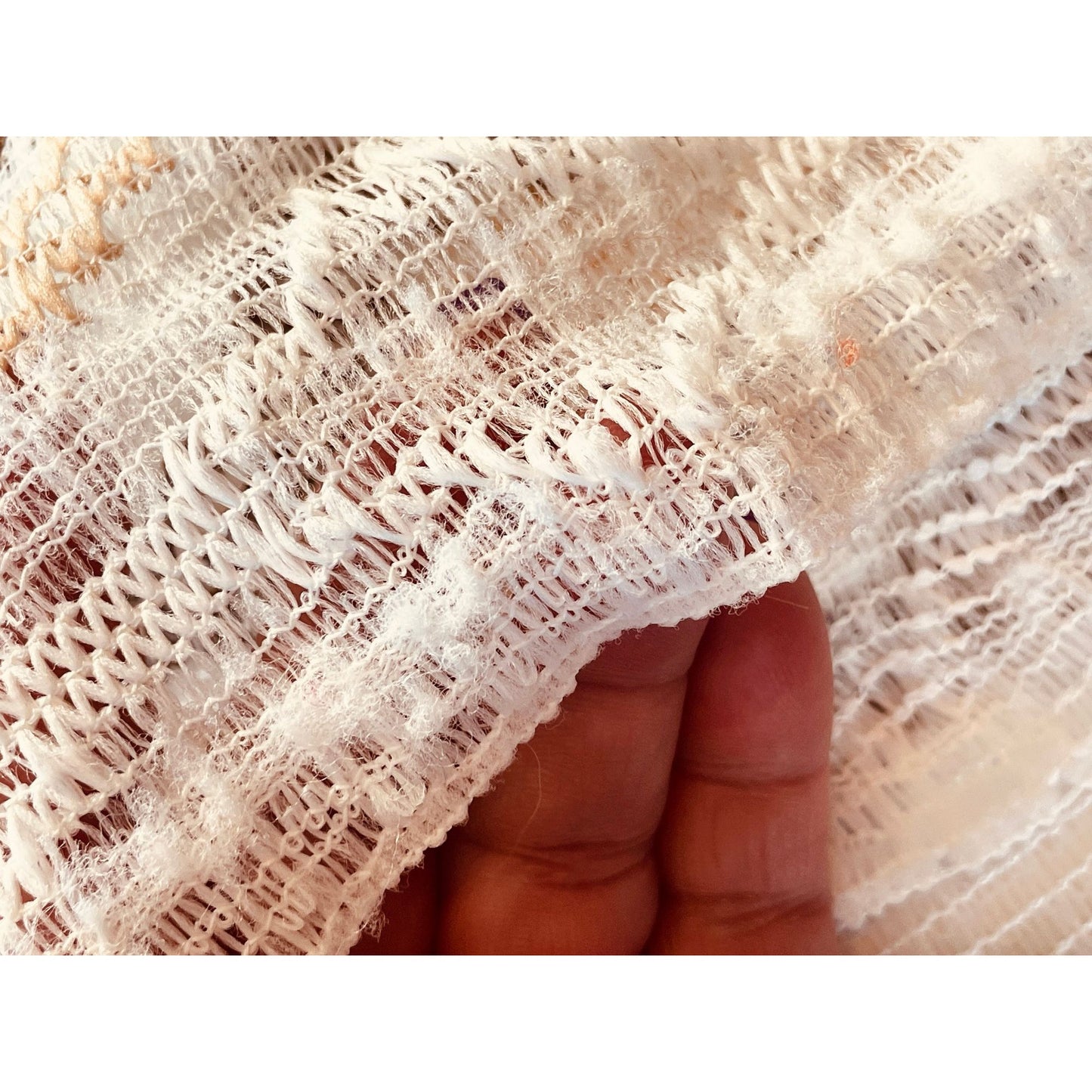 Vintage 70s curtain, beige, tan and brown groovy pattern, mesh panel