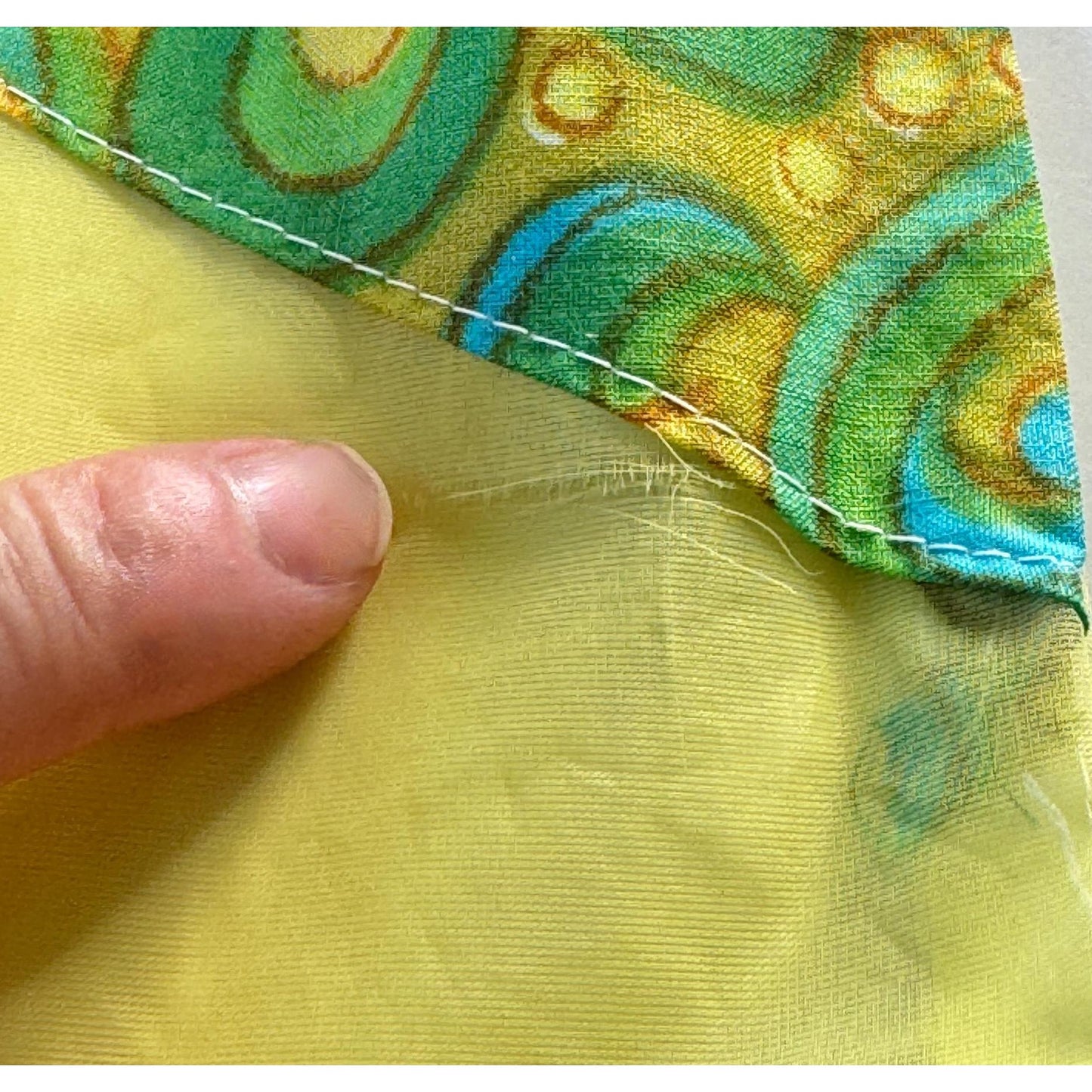 Vintage 60s half apron, reversible organza & cotton, yellow, lime green, teal paisley, with pockets