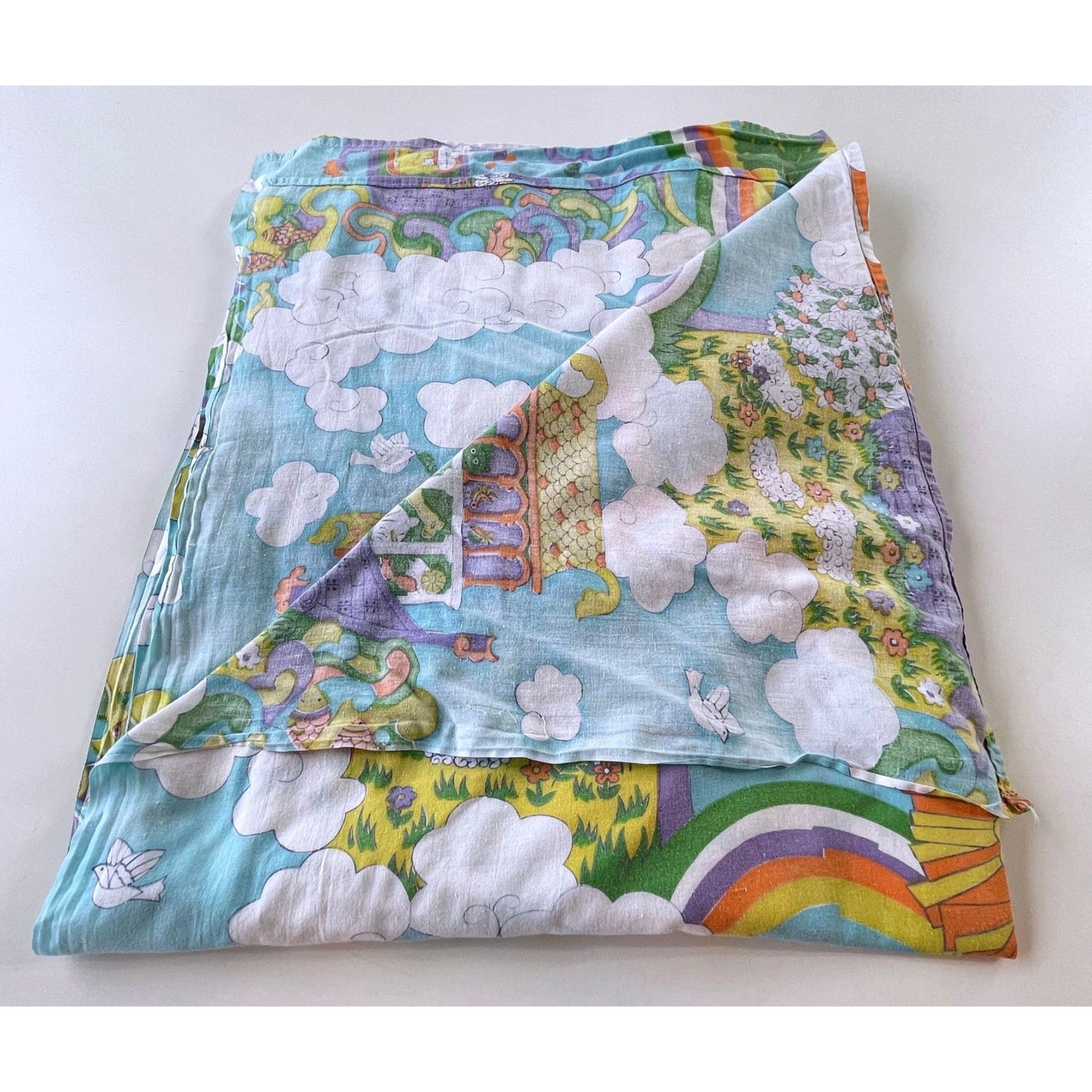 Vintage 70s flat sheet, Sears' Noah's Ark, twin size