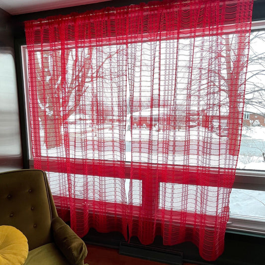 Vintage 70s net woven red curtains