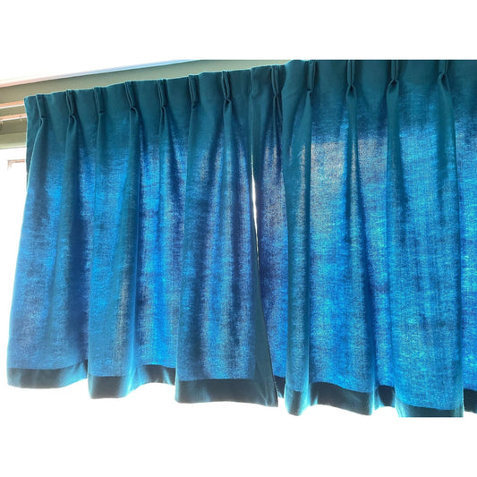 Vintage 70s pleated curtains, pair of blue thick panels, Sears