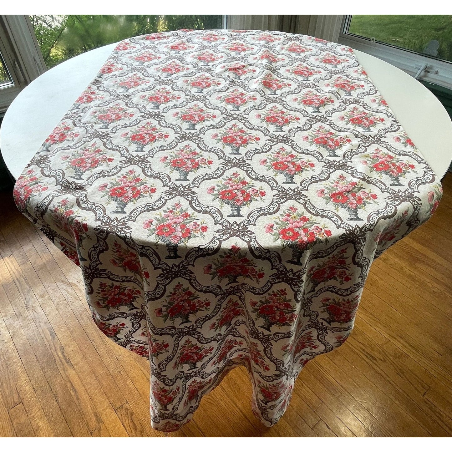 Vintage 1960s curtain, pink floral medallion