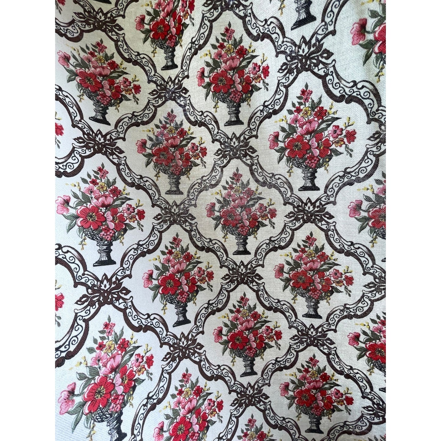 Vintage 1960s curtain, pink floral medallion