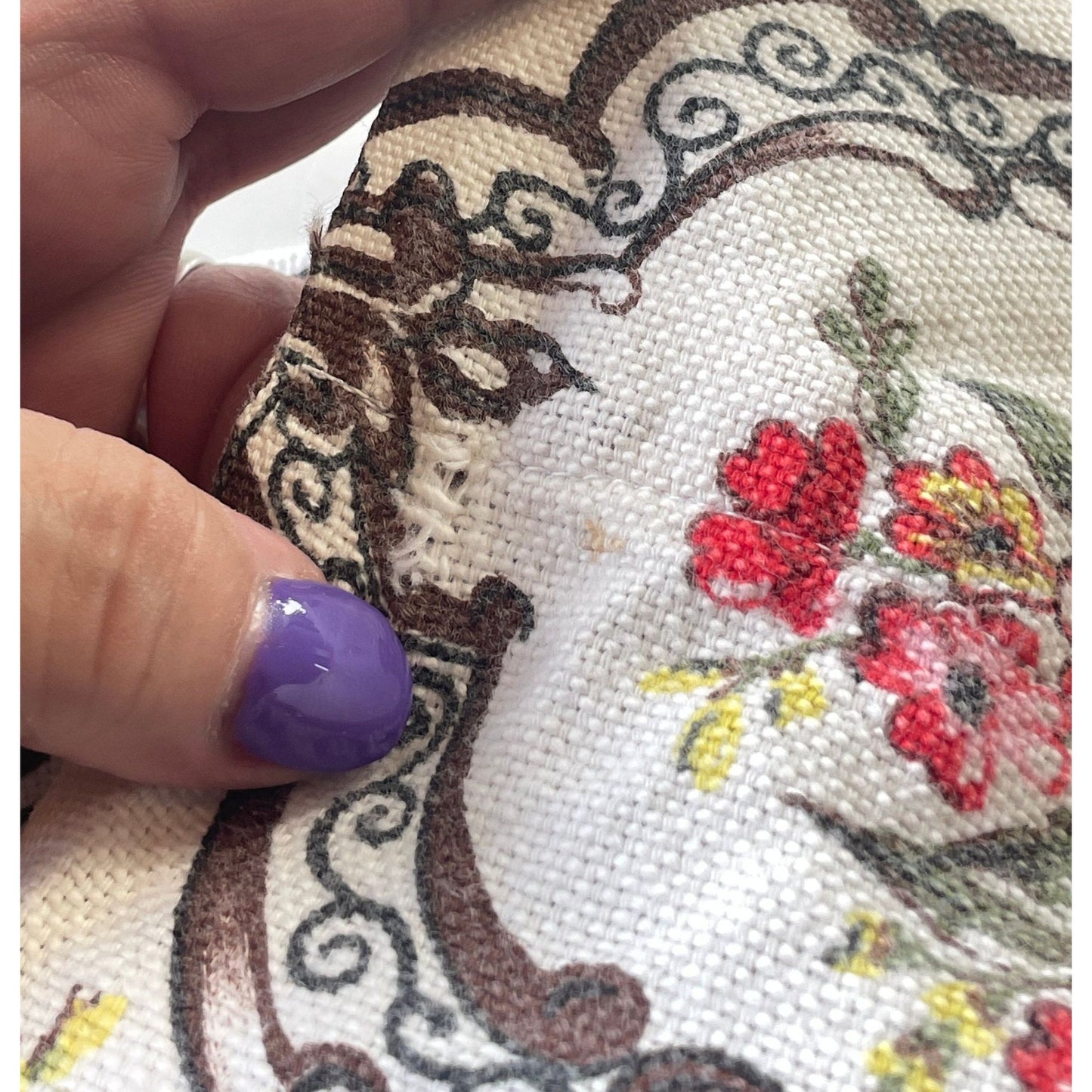 Vintage 1960s curtain, pink floral medallion