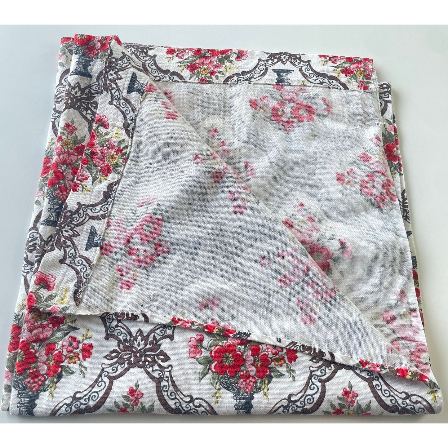 Vintage 1960s curtain, pink floral medallion