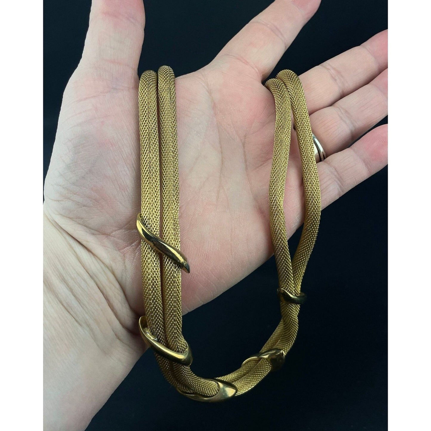 Vintage 80s necklace, gold tone, double strand mesh