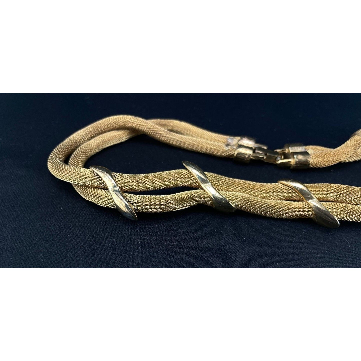 Vintage 80s necklace, gold tone, double strand mesh