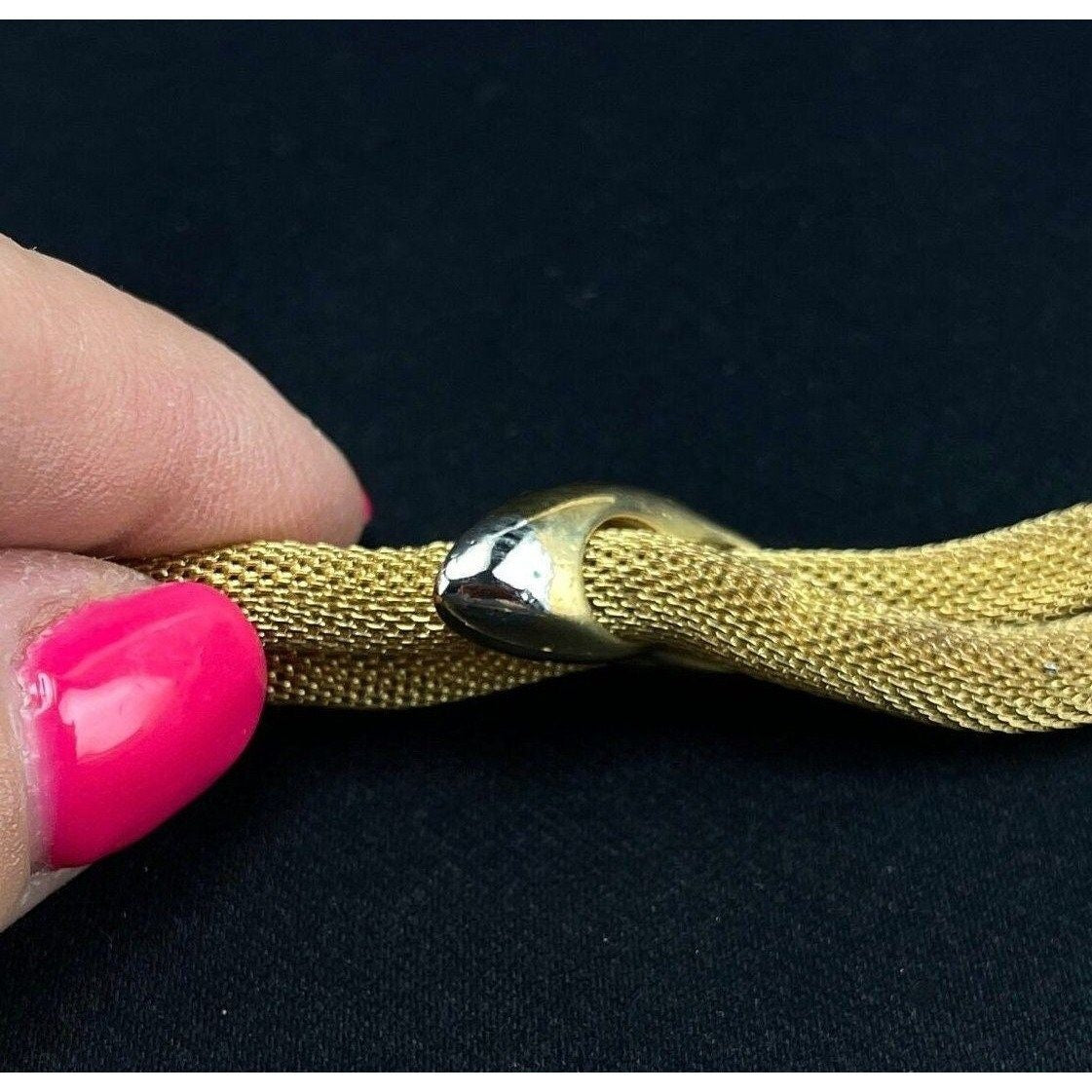 Vintage 80s necklace, gold tone, double strand mesh