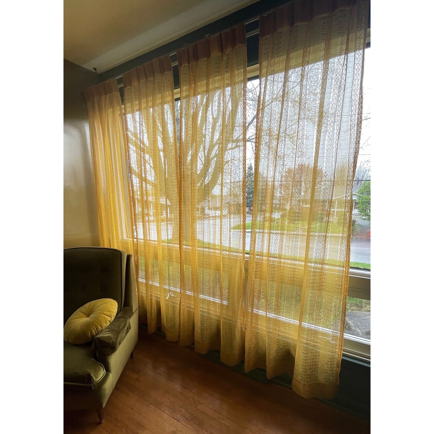 Vintage 70s pleated curtain, orange stripes