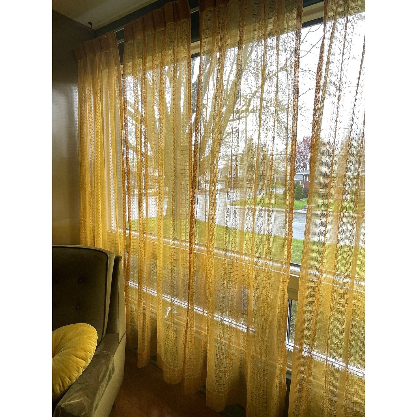 Vintage 70s pleated curtain, orange stripes