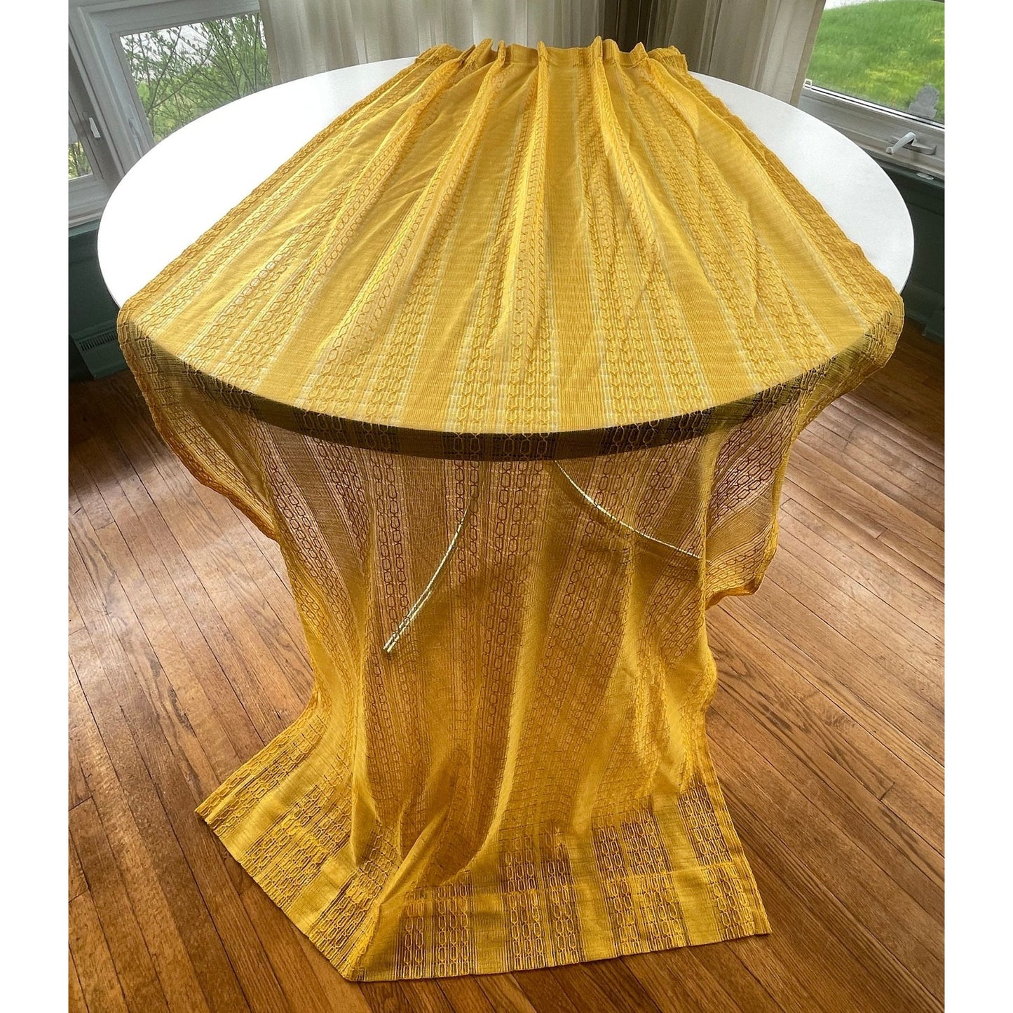 Vintage 70s pleated curtain, orange stripes