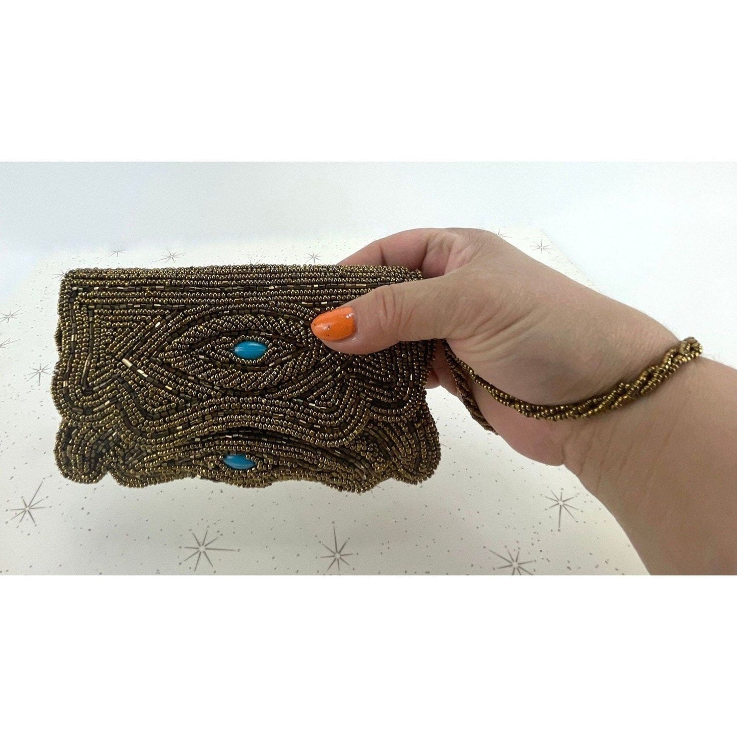 Vintage 50s bronze beaded wristlet, with turquoise accents
