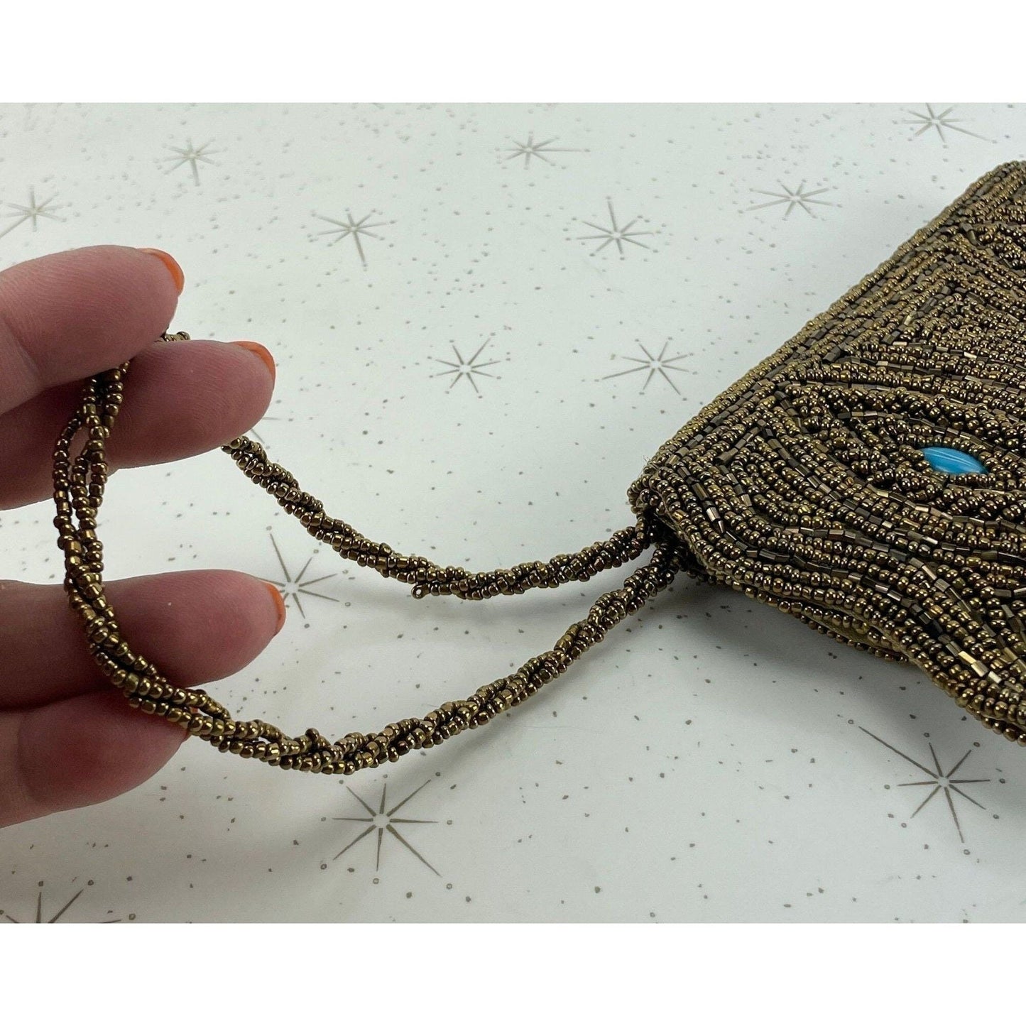 Vintage 50s bronze beaded wristlet, with turquoise accents