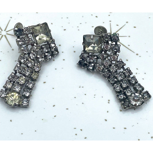 Vintage 1960s earrings, rhinestones, screw back, Triad