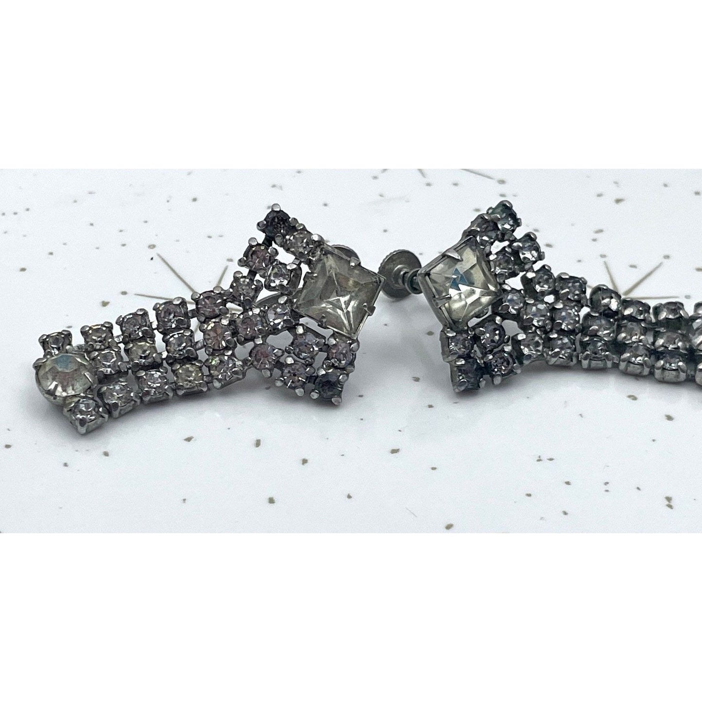 Vintage 1960s earrings, rhinestones, screw back, Triad