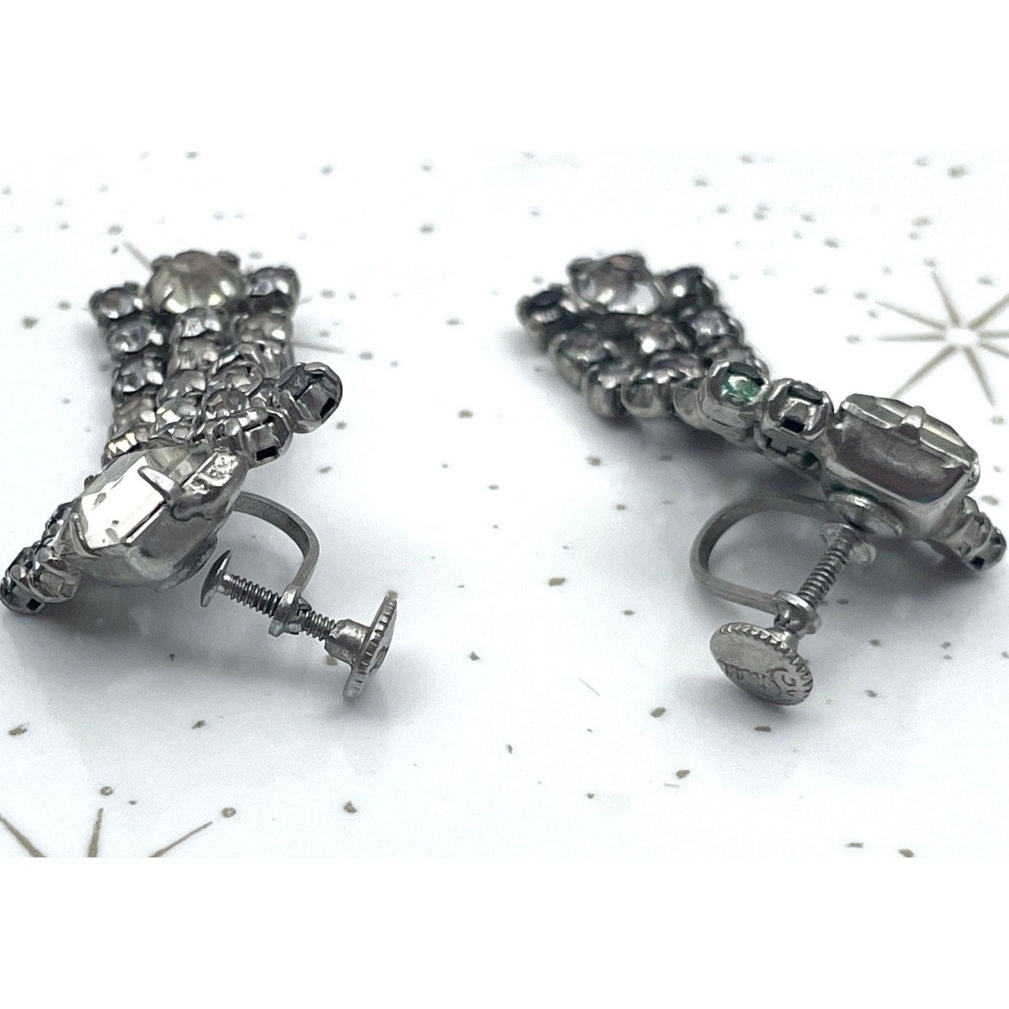 Vintage 1960s earrings, rhinestones, screw back, Triad