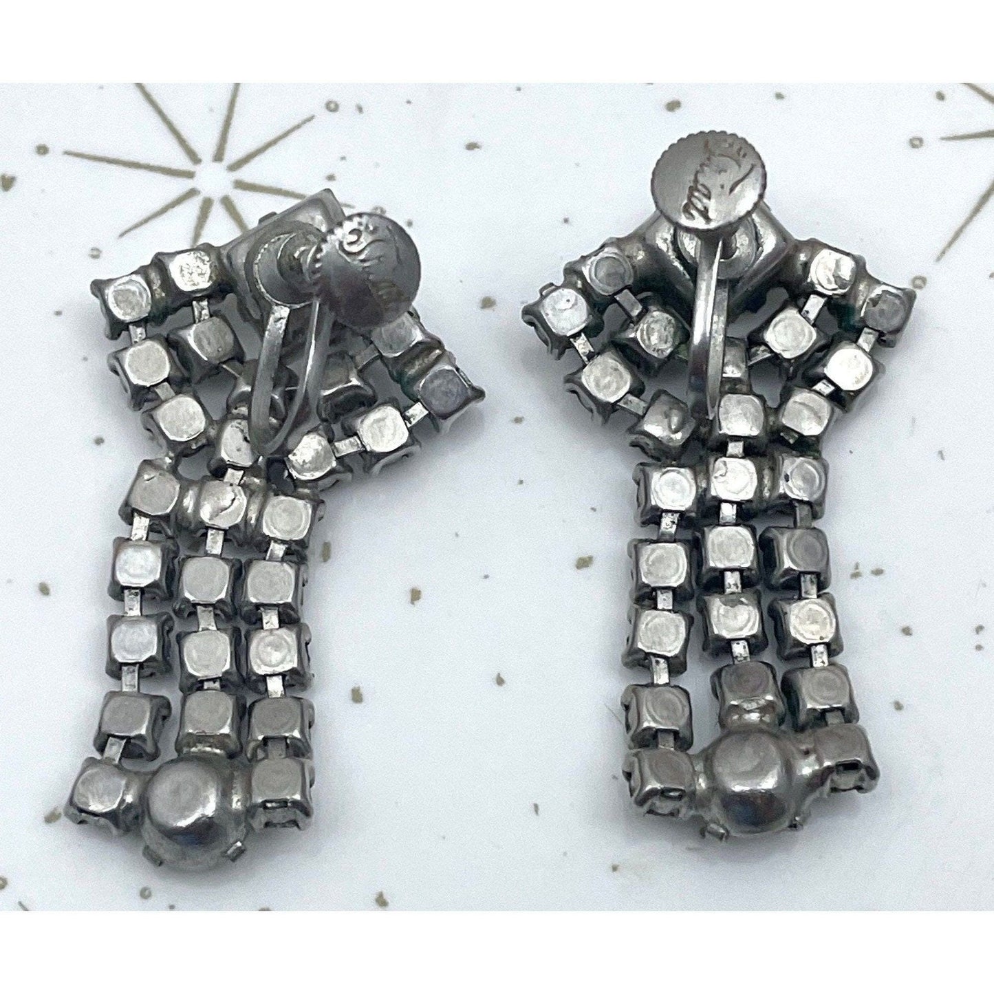Vintage 1960s earrings, rhinestones, screw back, Triad