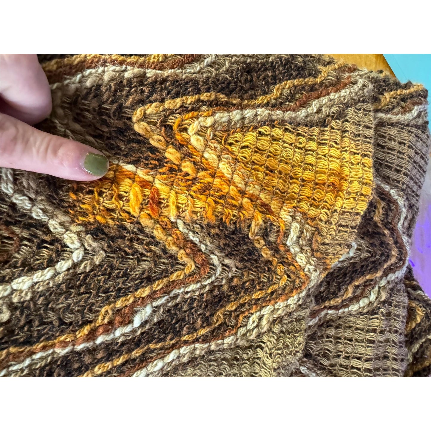 Vintage 70s pleated curtain, brown, rust tan mesh panel