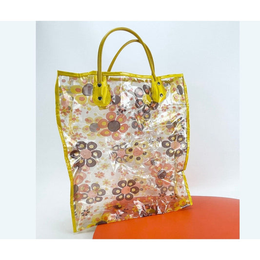 Vintage 60s plastic tote, flower power bag