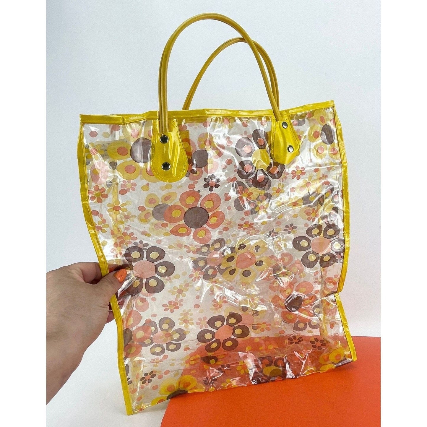 Vintage 60s plastic tote, flower power bag