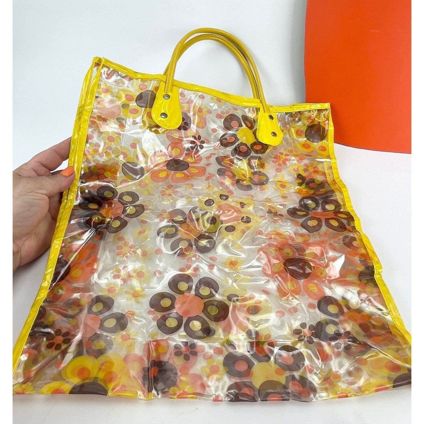 Vintage 60s plastic tote, flower power bag