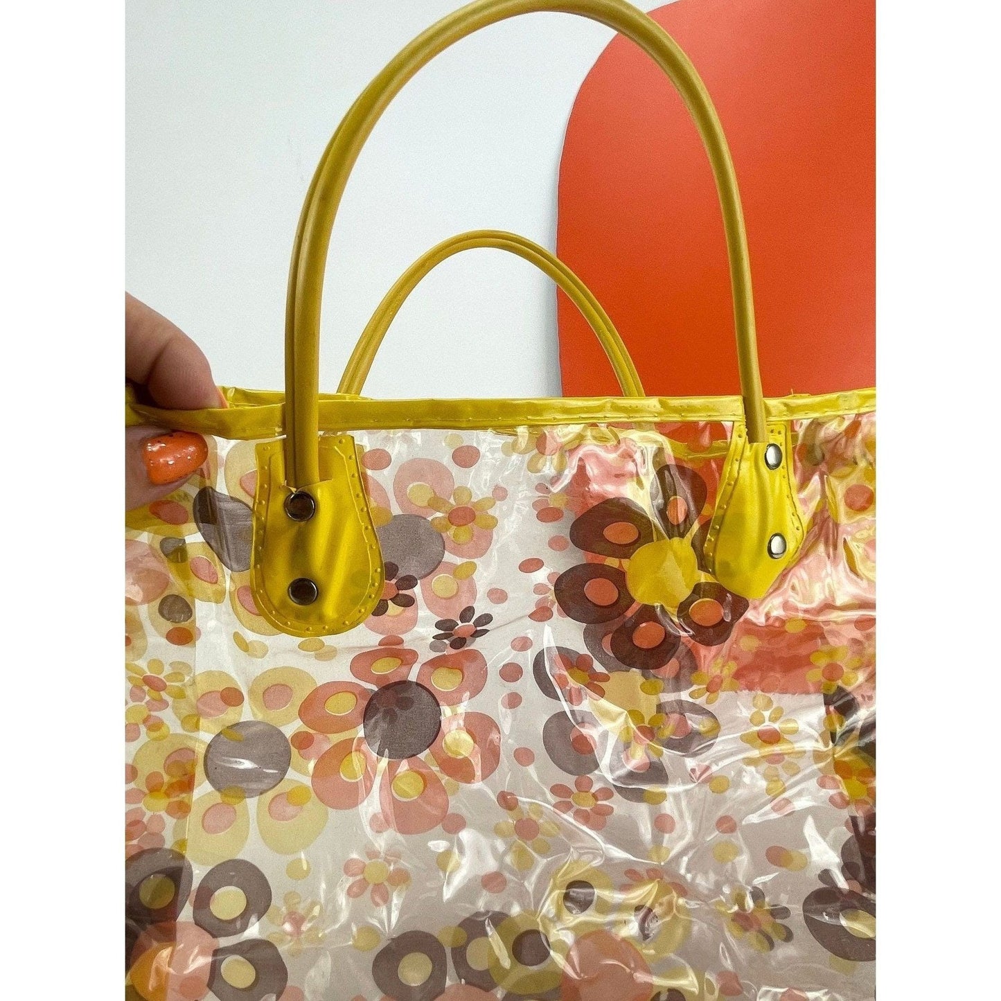 Vintage 60s plastic tote, flower power bag