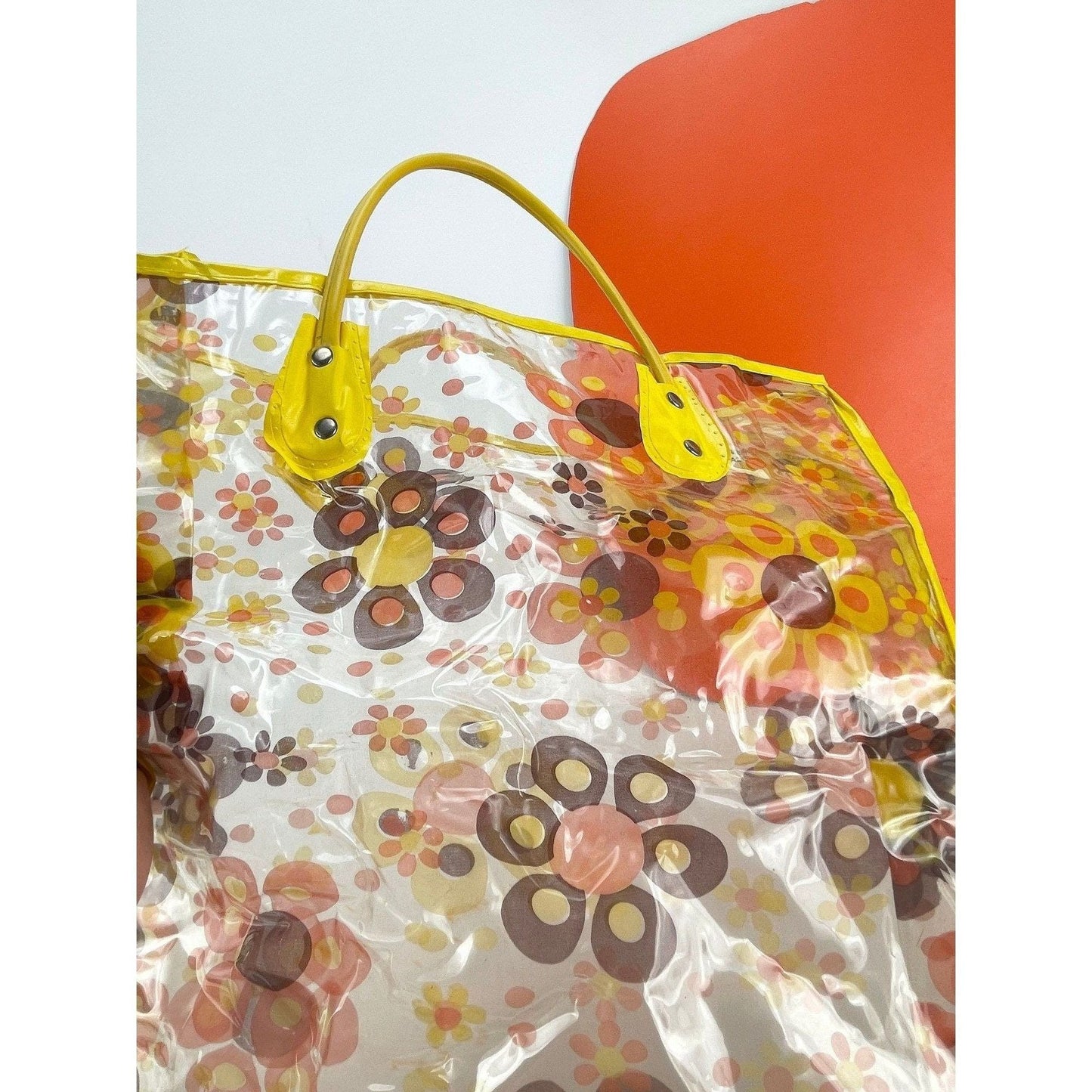 Vintage 60s plastic tote, flower power bag